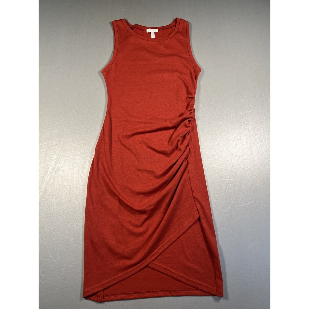 Leith Dress Womens XS Red Sleeveless Ruched Midi Tank Tulip Hem Casual Summer